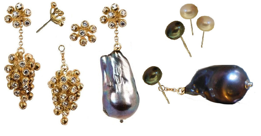 Grapes Drop Earrings: 14K Gold with Diamonds-15