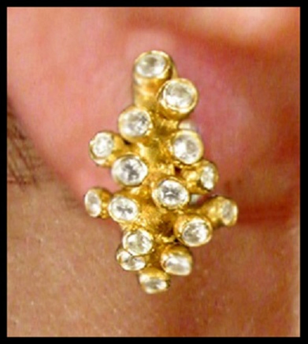 Grapes Huggie Earrings-14K Gold with Diamonds-15