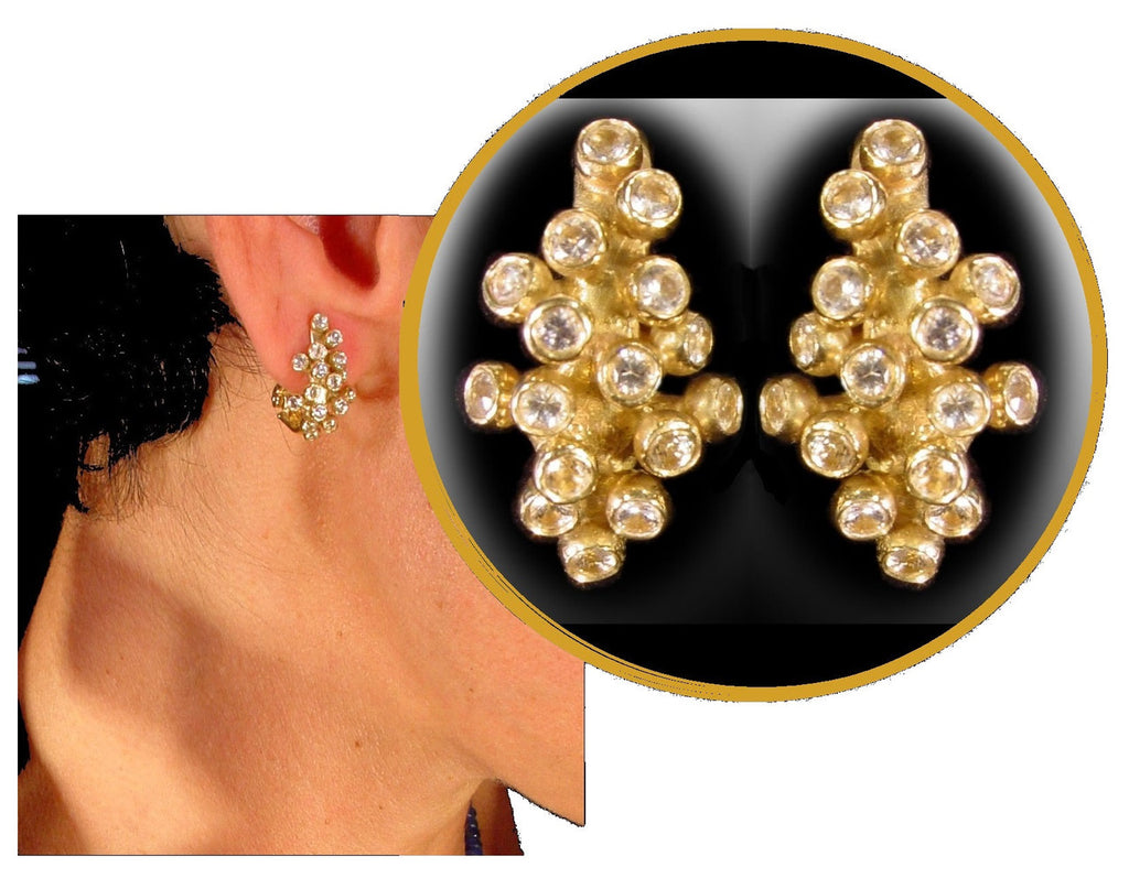 Grapes Huggie Earrings-14K Gold with Diamonds-0