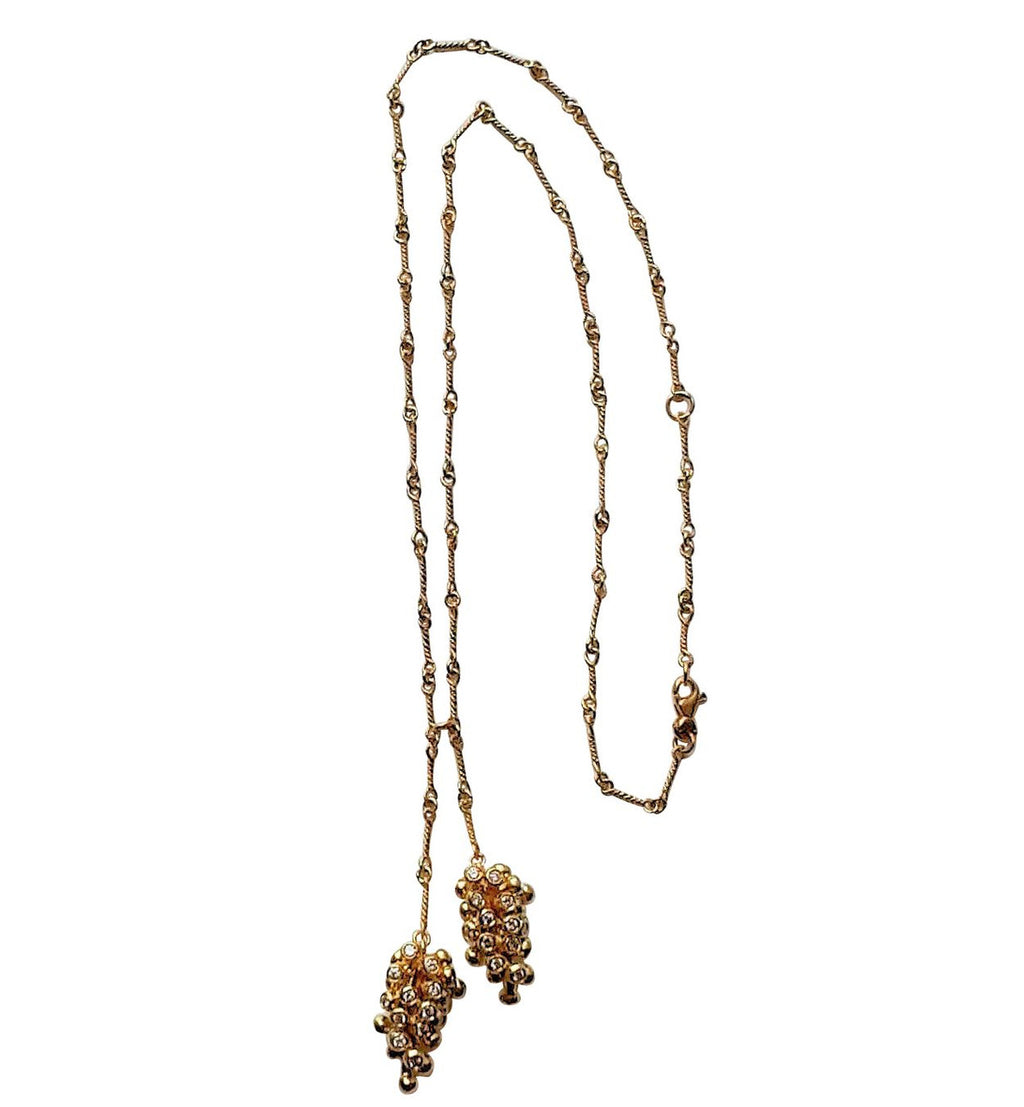 Grapes Necklace-18K Gold with Diamonds, Lariat Style on Hand-made Chain-1