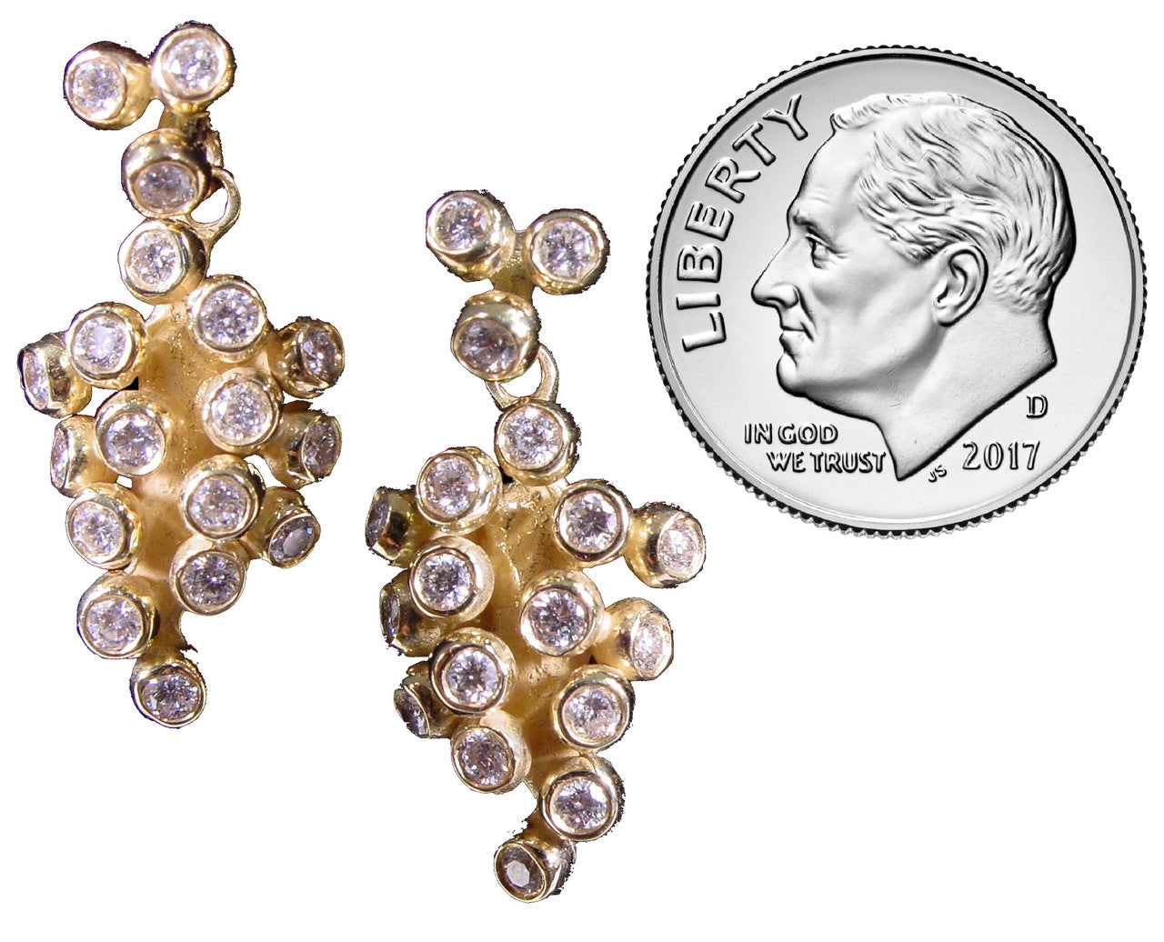 Demi Grape Earrings, Detachable Stud and Drop, 2 parts: Sterling Silver & Diamonds-4