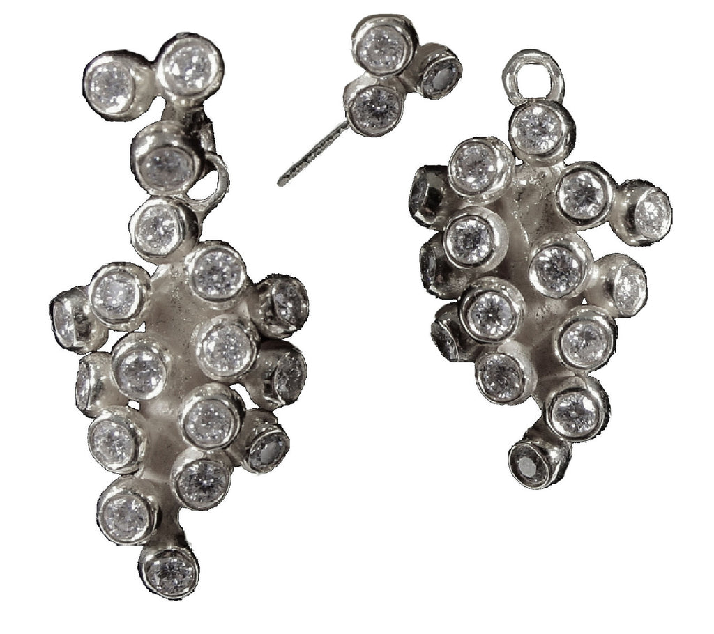 Demi Grape Earrings, Detachable Stud and Drop, 2 parts: Sterling Silver & Diamonds-2