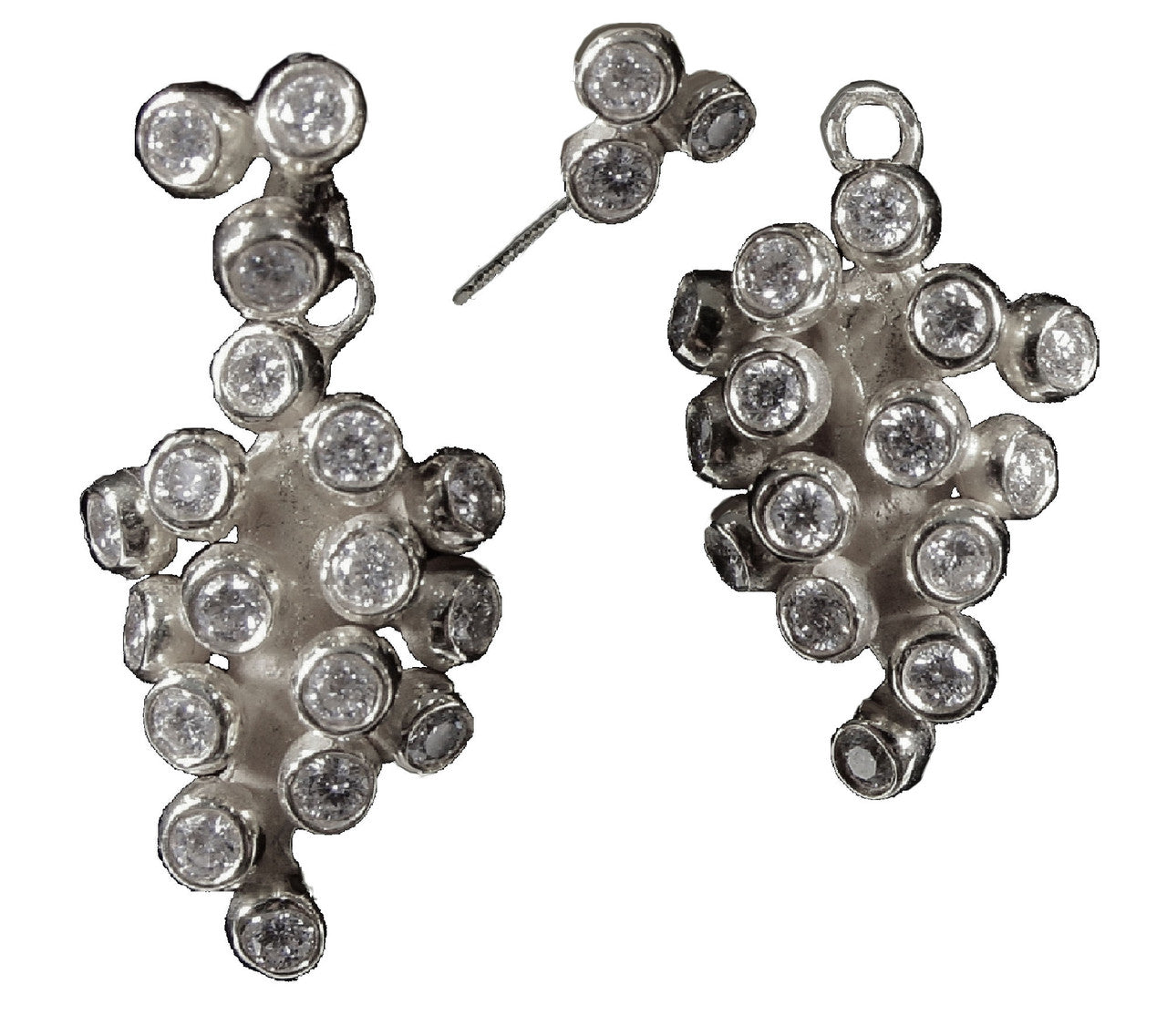 Demi Grape Earrings, Detachable Stud and Drop, 2 parts: Sterling Silver & Diamonds-2