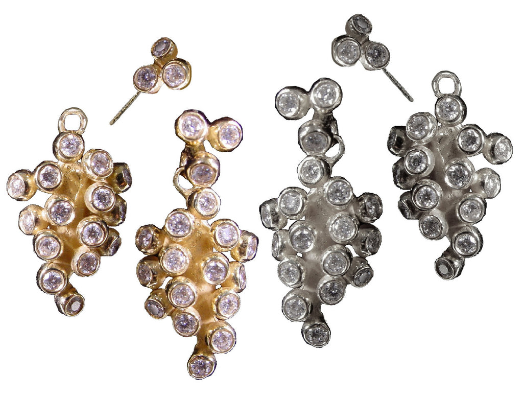 Demi Grape Earrings, Detachable Stud and Drop, 2 parts: Sterling Silver & Diamonds-0