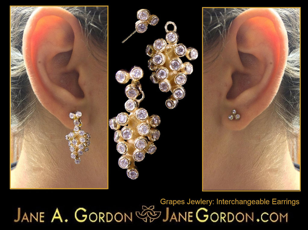 Demi Grape Earrings, Detachable Stud and Drop, 2 parts: Sterling Silver & Diamonds-12