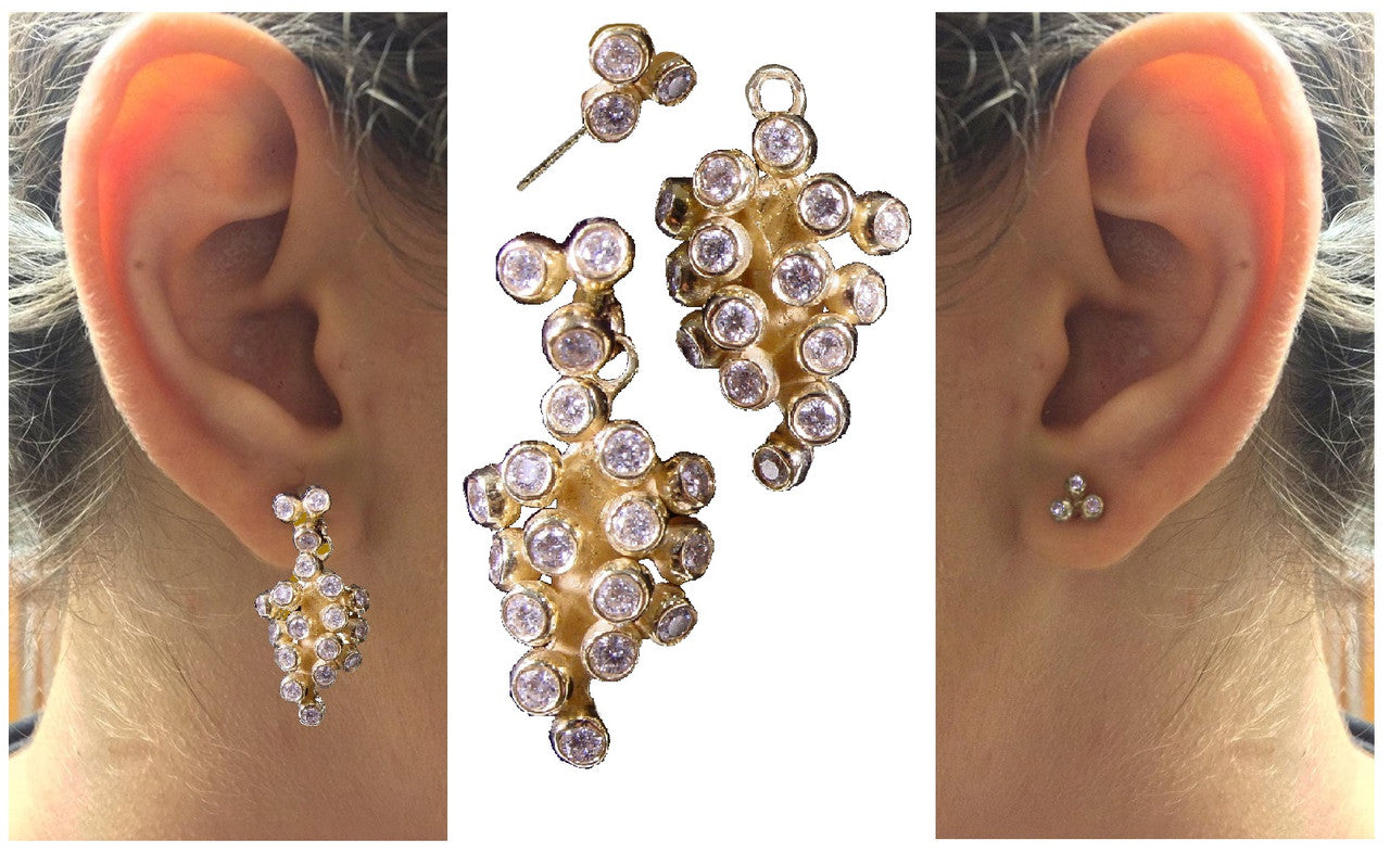 Demi Grape Earrings, Detachable Stud and Drop, 2 parts: Sterling Silver & Diamonds-8