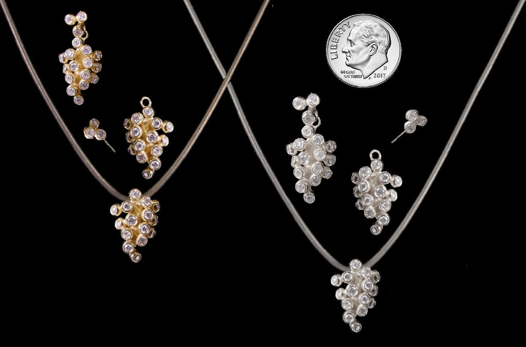 Demi Grape Earrings, Detachable Stud and Drop, 2 parts: Sterling Silver & Diamonds-14