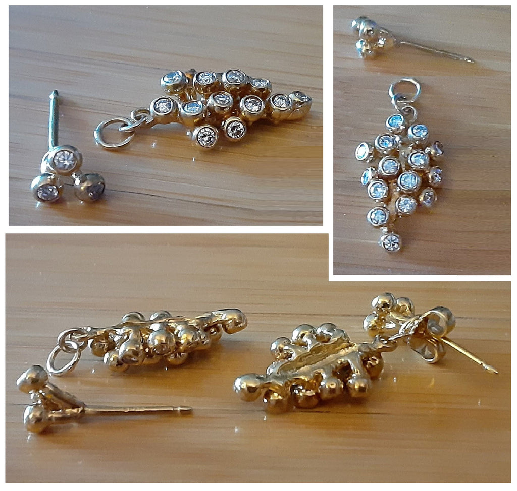 Demi Grape Earrings, Detachable Stud and Drop, 2 parts: Sterling Silver & Diamonds-3