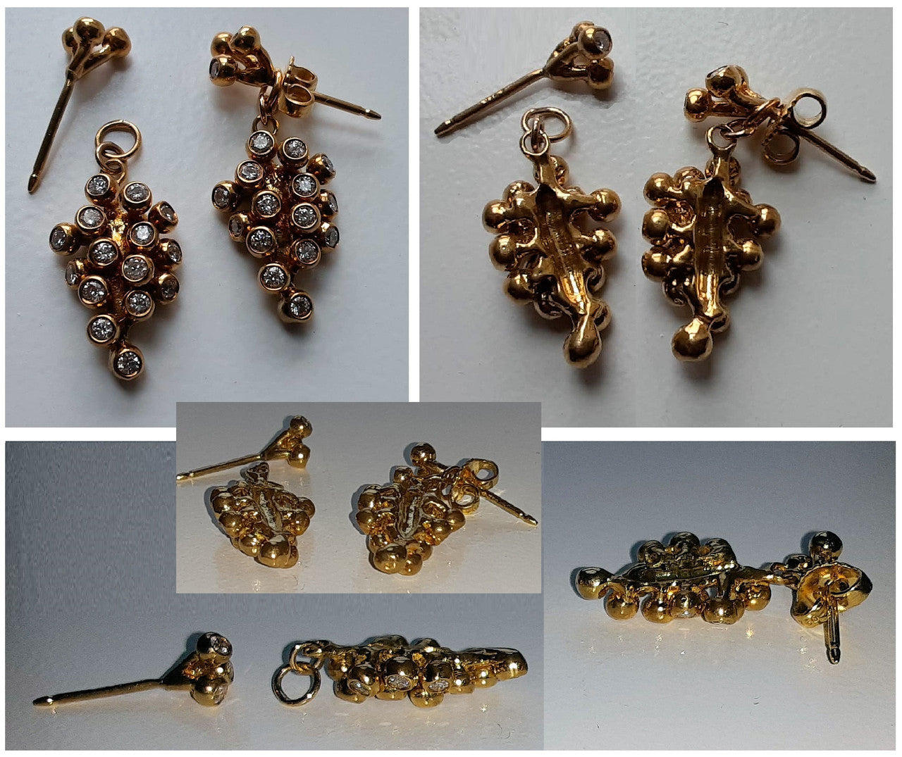 Demi Grape Earrings, Detachable Stud and Drop, 2 parts: Sterling Silver & Diamonds-6