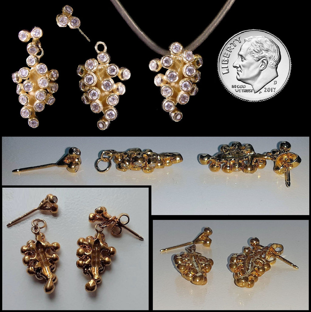 Demi Grape Earrings, Detachable Stud and Drop, 2 parts: Sterling Silver & Diamonds-11