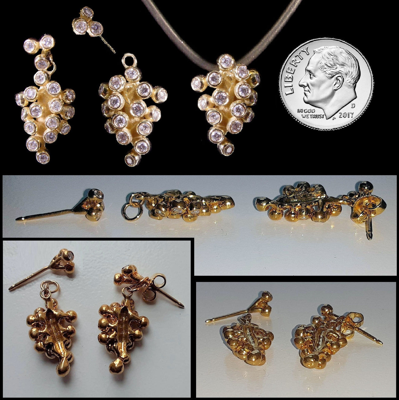 Demi Grape Earrings, Detachable Stud and Drop, 2 parts: Sterling Silver & Diamonds-11
