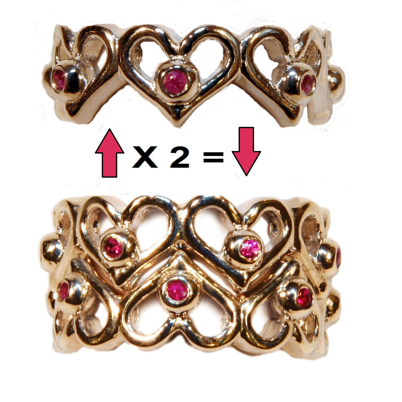 Heart Stacking Ring - Shown with rubies- 14K-3
