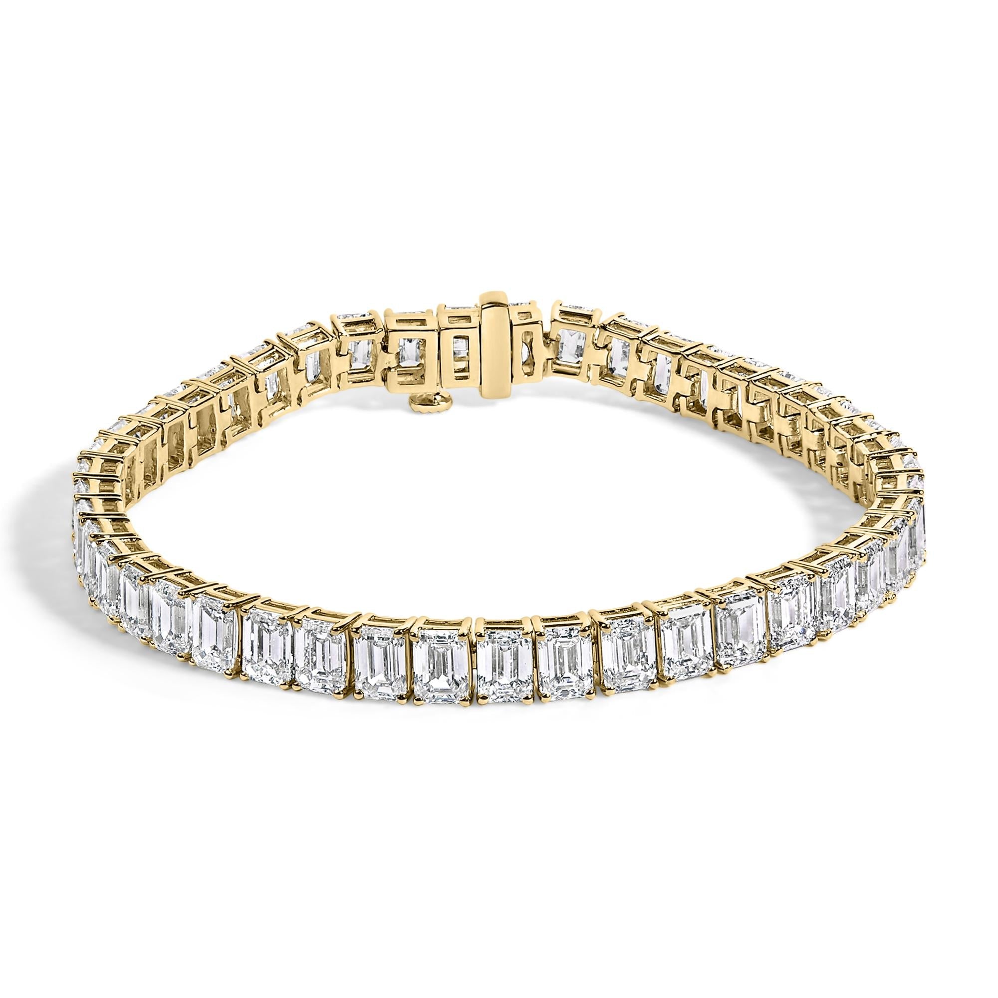 IGI Certified 14K Yellow Gold 18 1/2 Cttw Emerald Cut Lab Grown Diamond Tennis Bracelet-0