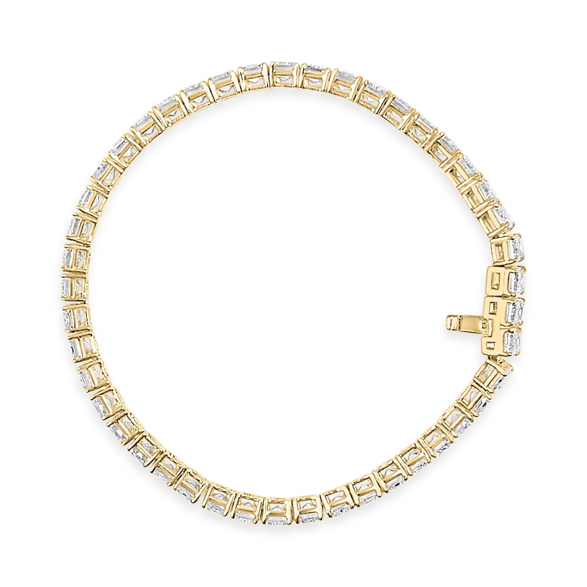 IGI Certified 14K Yellow Gold 18 1/2 Cttw Emerald Cut Lab Grown Diamond Tennis Bracelet-3