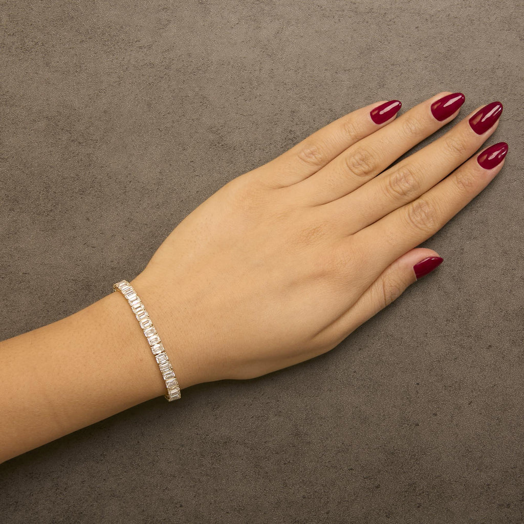 IGI Certified 14K Yellow Gold 18 1/2 Cttw Emerald Cut Lab Grown Diamond Tennis Bracelet-2