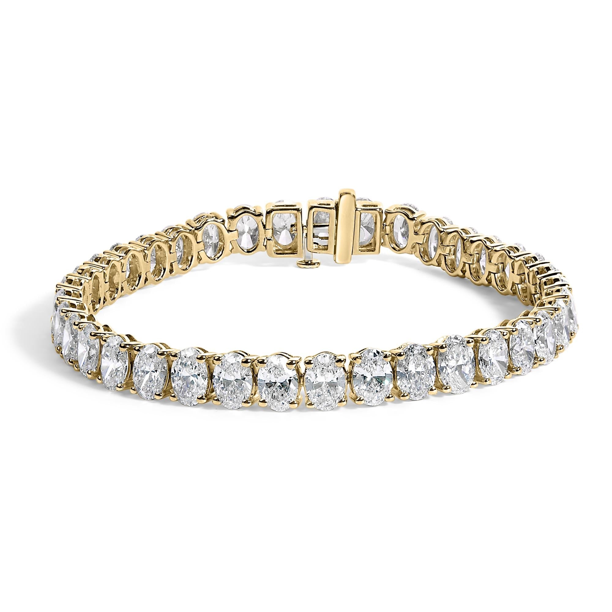 IGI Certified 14K Yellow Gold 18 1/2 Cttw Oval Cut Lab Grown Diamond Tennis Bracelet-0