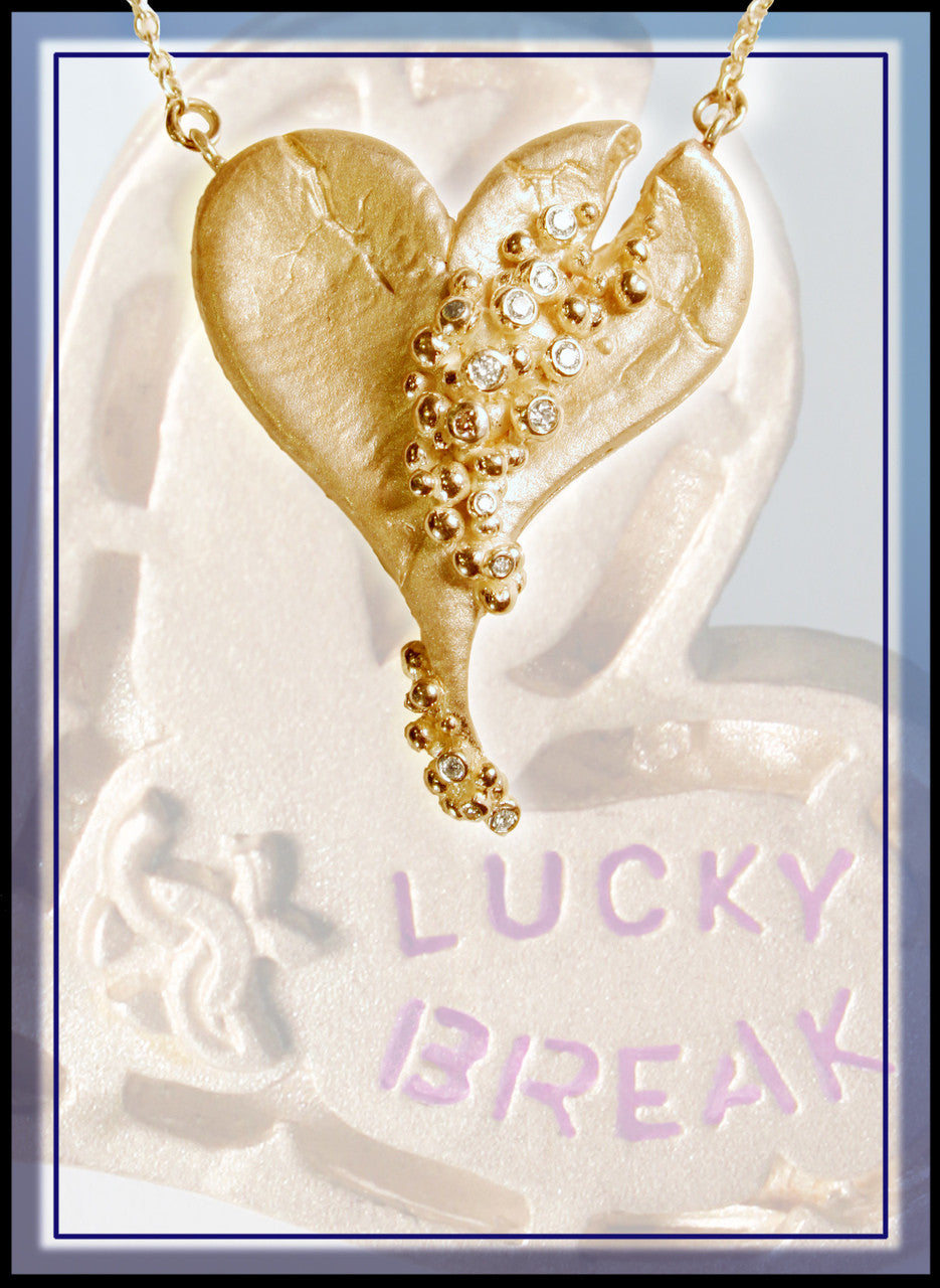 Hearts-Lucky Break Necklace-Large-14K Gold with Overflowing diamonds-18