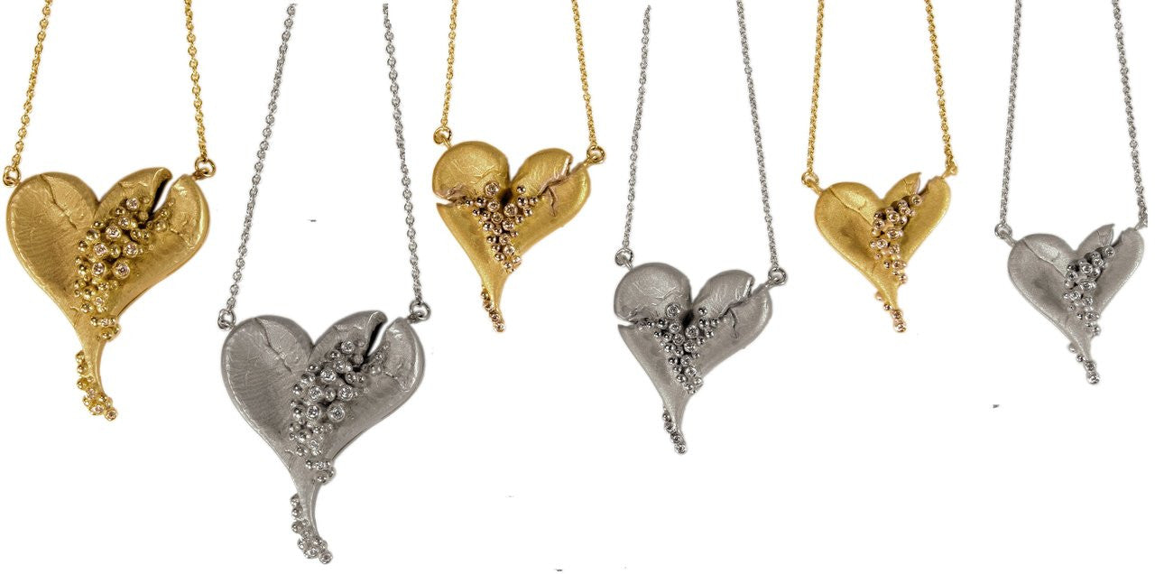 Hearts-Lucky Break Necklace-Large-14K Gold with Overflowing diamonds-17