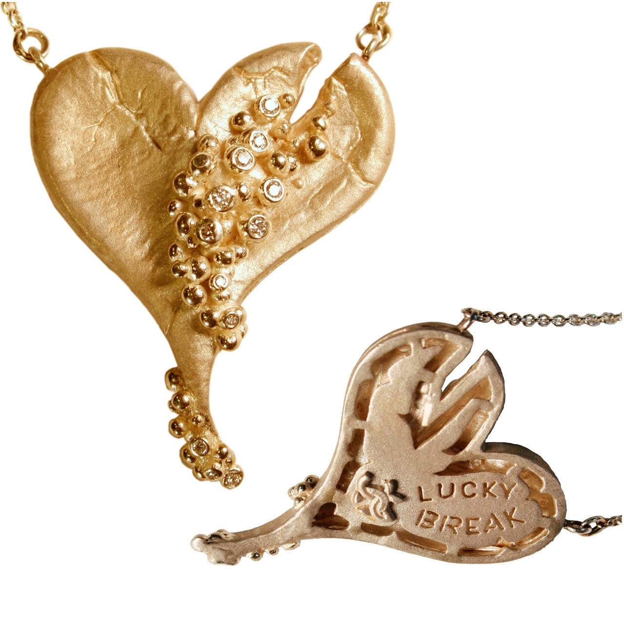 Hearts-Lucky Break Necklace-Large-14K Gold with Overflowing diamonds-0