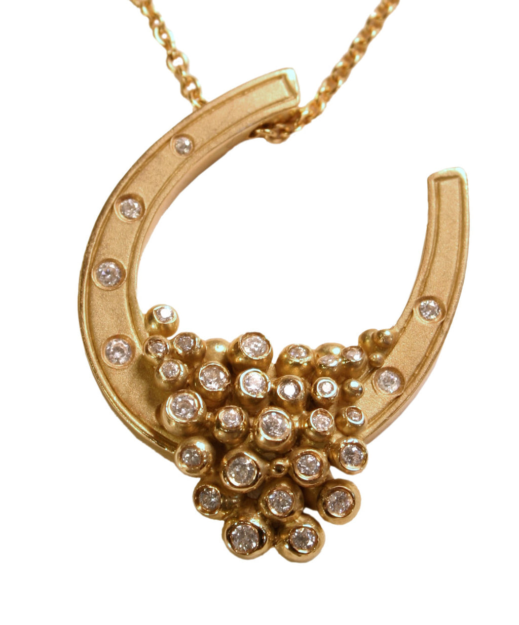 "Lucky You" Equestrian Horseshoe Necklace, 18K Gold, Overflowing with Diamonds.-0