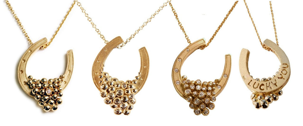 "Lucky You" Equestrian Horseshoe Necklace, 18K Gold, Overflowing with Diamonds.-4