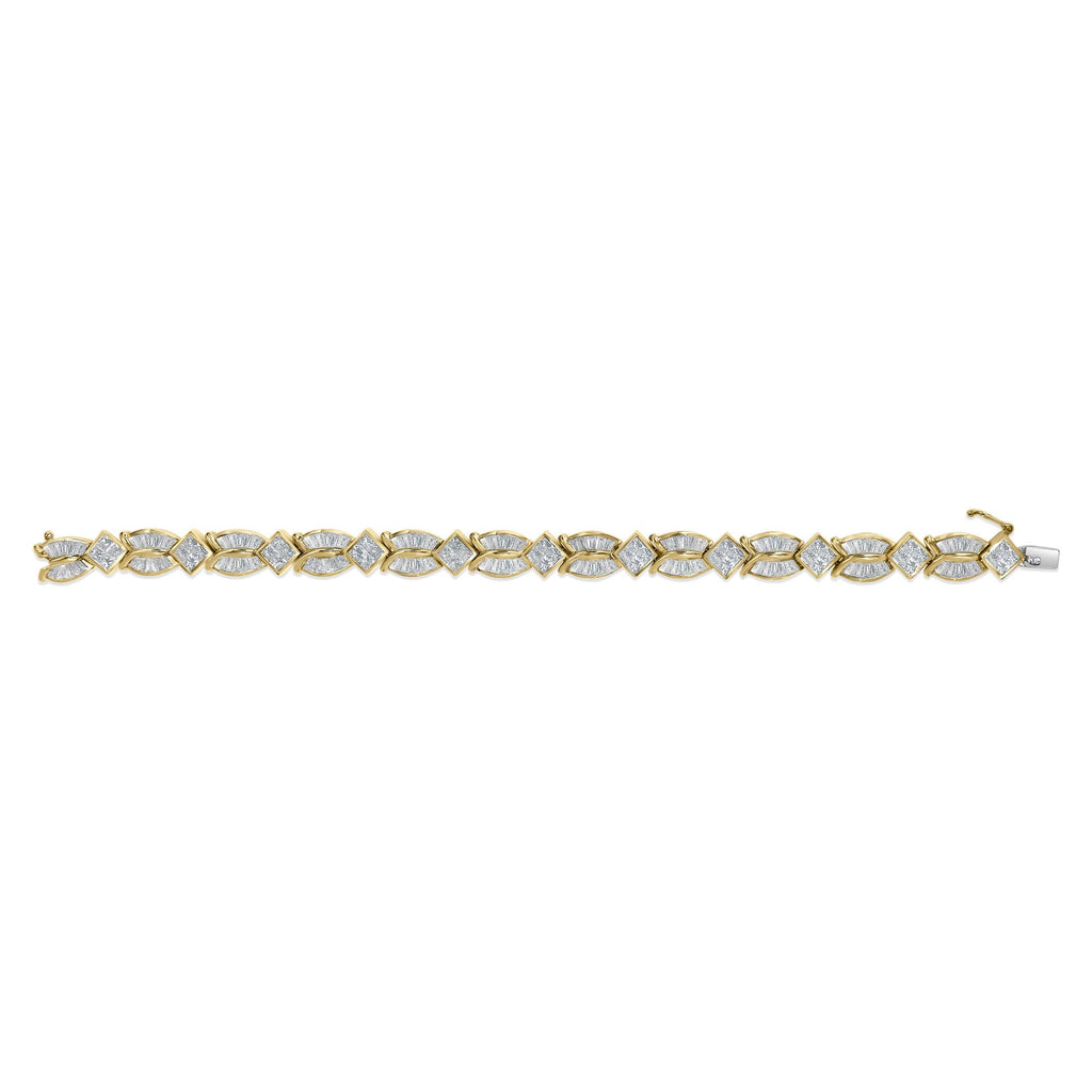 14K Yellow Gold 8 1/5 Cttw Baguette and Princess-Cut Diamond Geometric Twist Link Bracelet (G-H Color, VS1-VS2 Clarity) - Size 7"-3