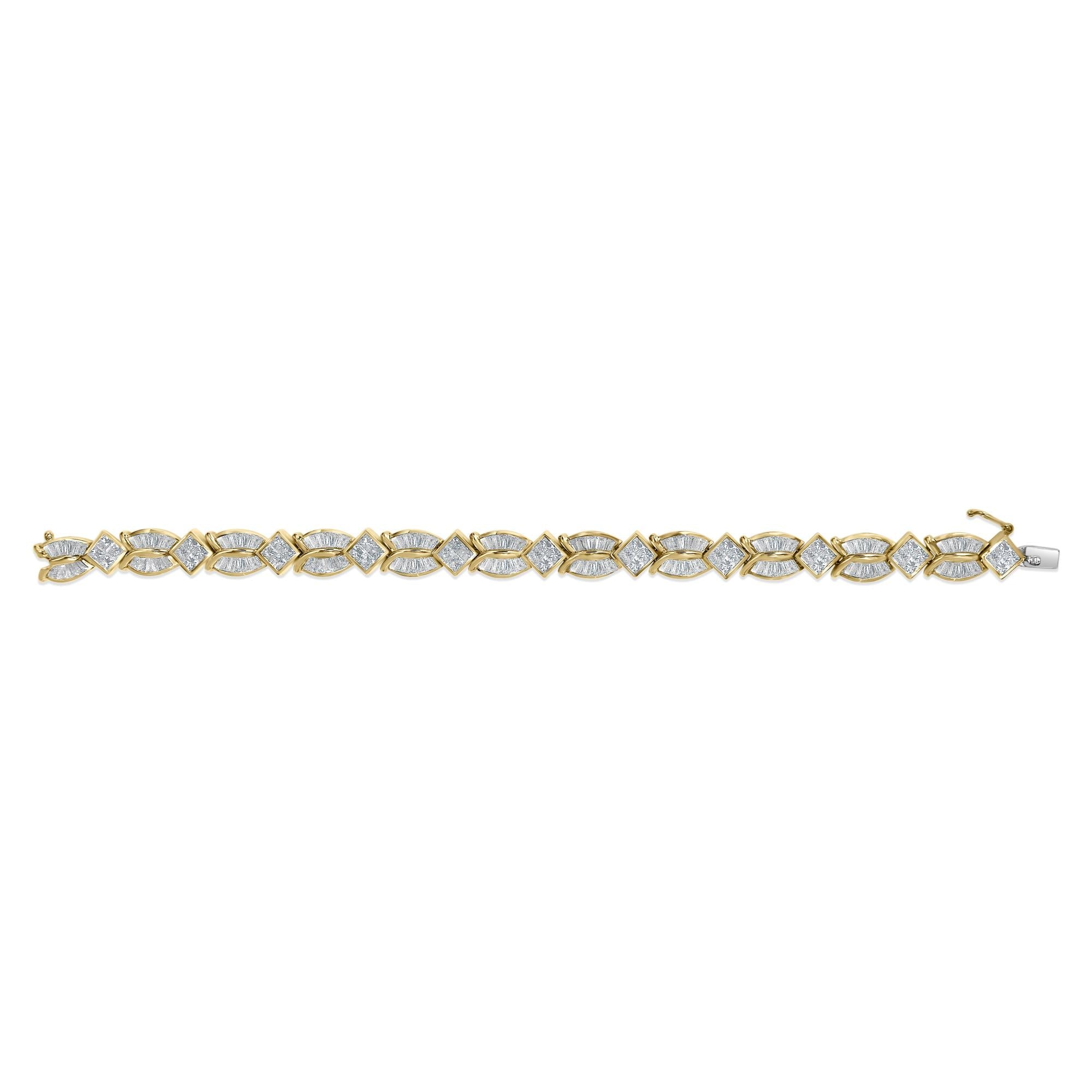 14K Yellow Gold 8 1/5 Cttw Baguette and Princess-Cut Diamond Geometric Twist Link Bracelet (G-H Color, VS1-VS2 Clarity) - Size 7"-3