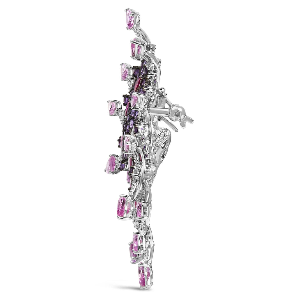 18K White Gold 1.00 Cttw Diamond, Ruby  Sapphire, and Amethyst Mixed Gemstone Butterfly Brooch Pin (G-H Color, VS1-VS2 Clarity)-3