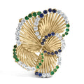 18K Yellow Gold 2 1/3 Cttw Diamond, Sapphire, and Emerald Sculpted Petal Brooch Pin (G-H Color, VS1-VS2 Clarity)-0