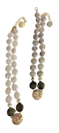 14K Face, Diamond Eyes on rainbow blackish & golden coin pearl necklace : small-0