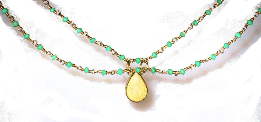 Ethiopian Opal on Chrisoprace wire wrapped double necklace-1