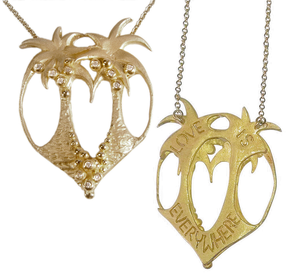 Love is Everywhere- Palm Tree Heart Necklace -14K Gold with Diamonds-8