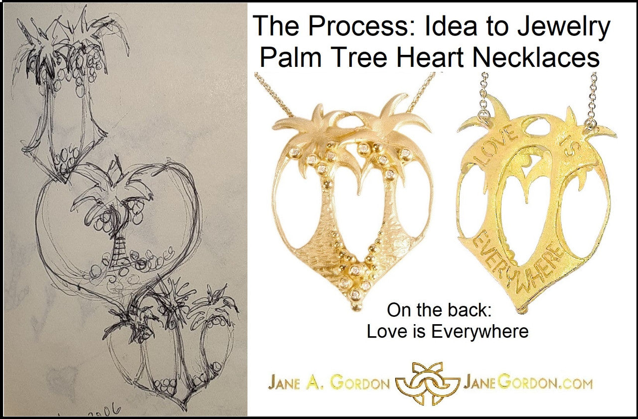 Love is Everywhere- Palm Tree Heart Necklace -14K Gold with Diamonds-2