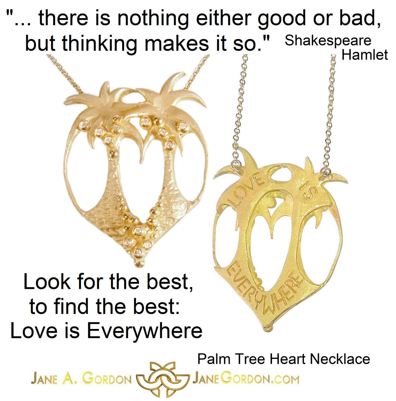 Love is Everywhere- Palm Tree Heart Necklace -14K Gold with Diamonds-10