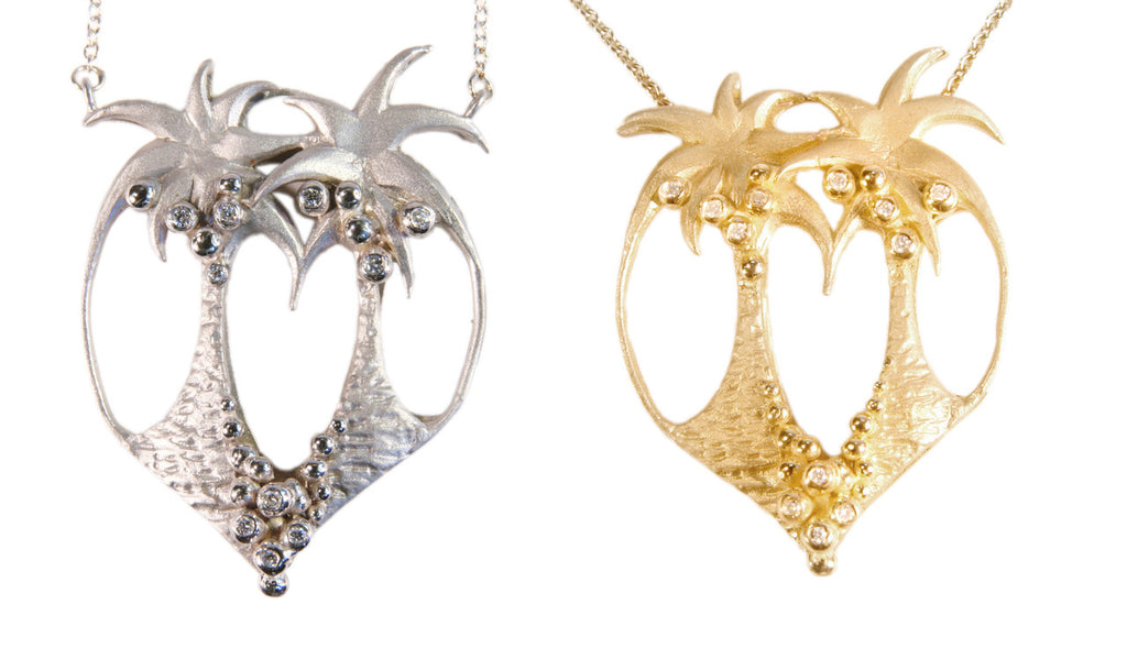 Love is Everywhere- Palm Tree Heart Necklace -14K Gold with Diamonds-9