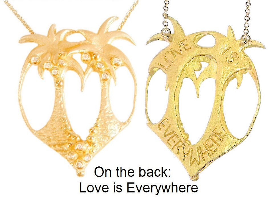Love is Everywhere- Palm Tree Heart Necklace -14K Gold with Diamonds-0