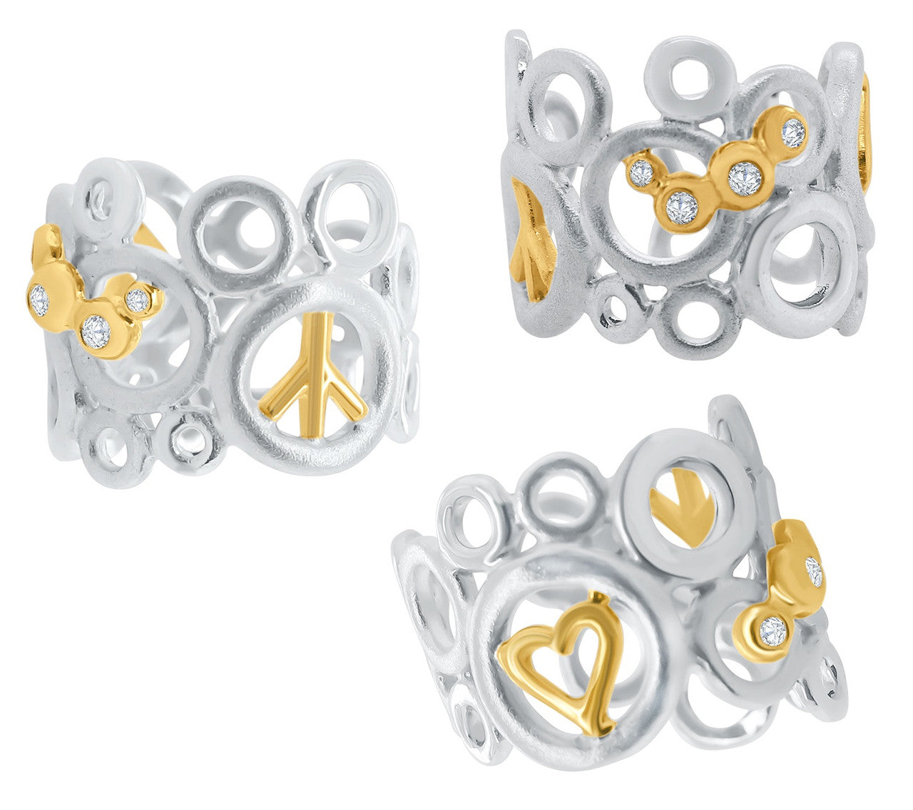 Peace, Love and Abundance Ring (Narrow) 14K Yellow & White Gold with Diamonds-1
