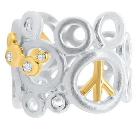 Peace, Love and Abundance Ring (Narrow) 14K Yellow & White Gold with Diamonds-5
