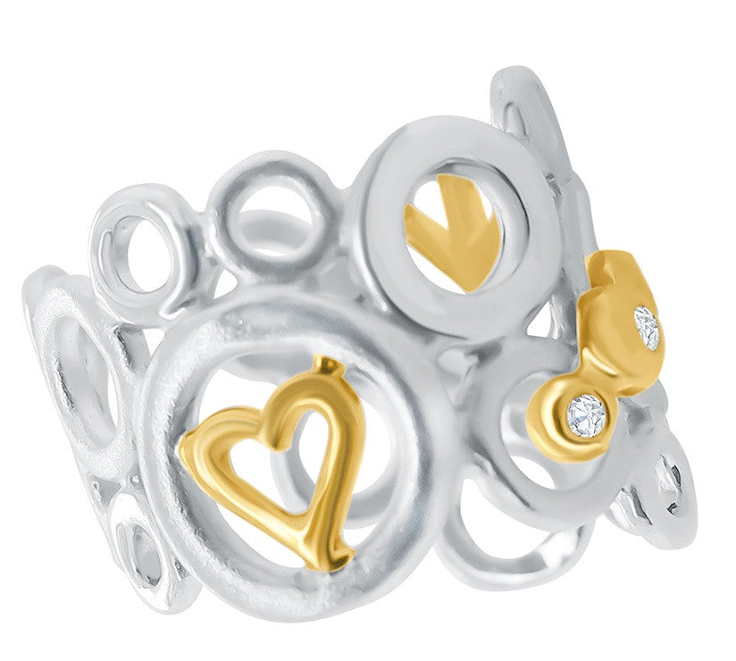 Peace, Love and Abundance Ring (Narrow) 14K Yellow & White Gold with Diamonds-6