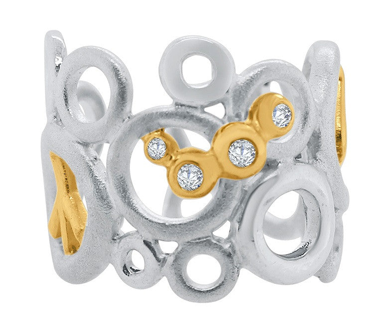 Peace, Love and Abundance Ring (Narrow) 14K Yellow & White Gold with Diamonds-7