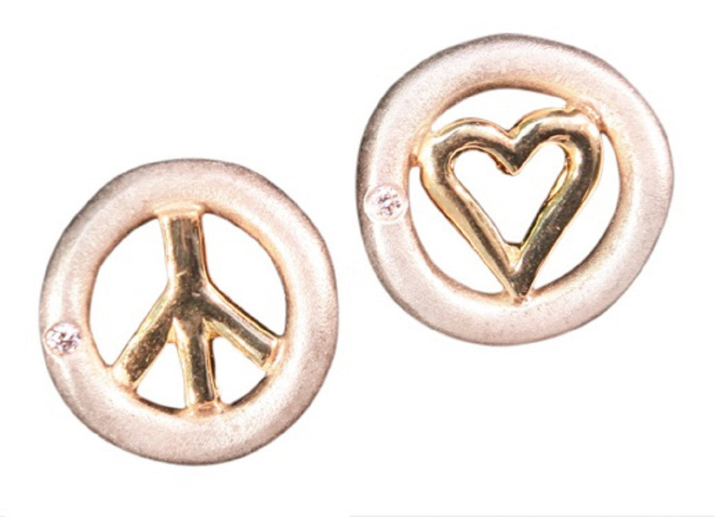Peace & Love Earrings, Sterling Silver, Solid 18K Gold, with Tiny Diamonds-3