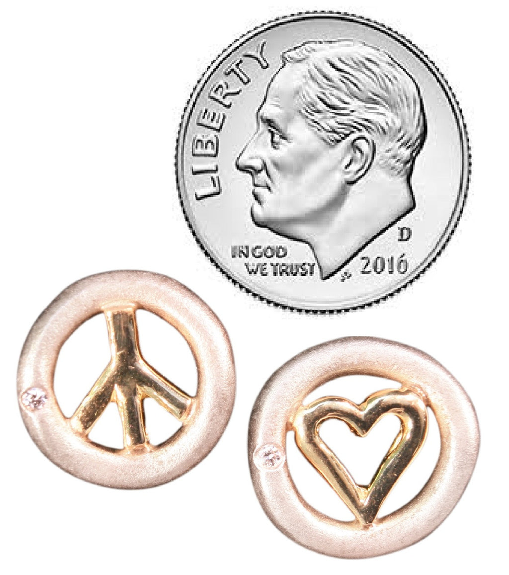 Peace & Love Earrings, Sterling Silver, Solid 18K Gold, with Tiny Diamonds-0