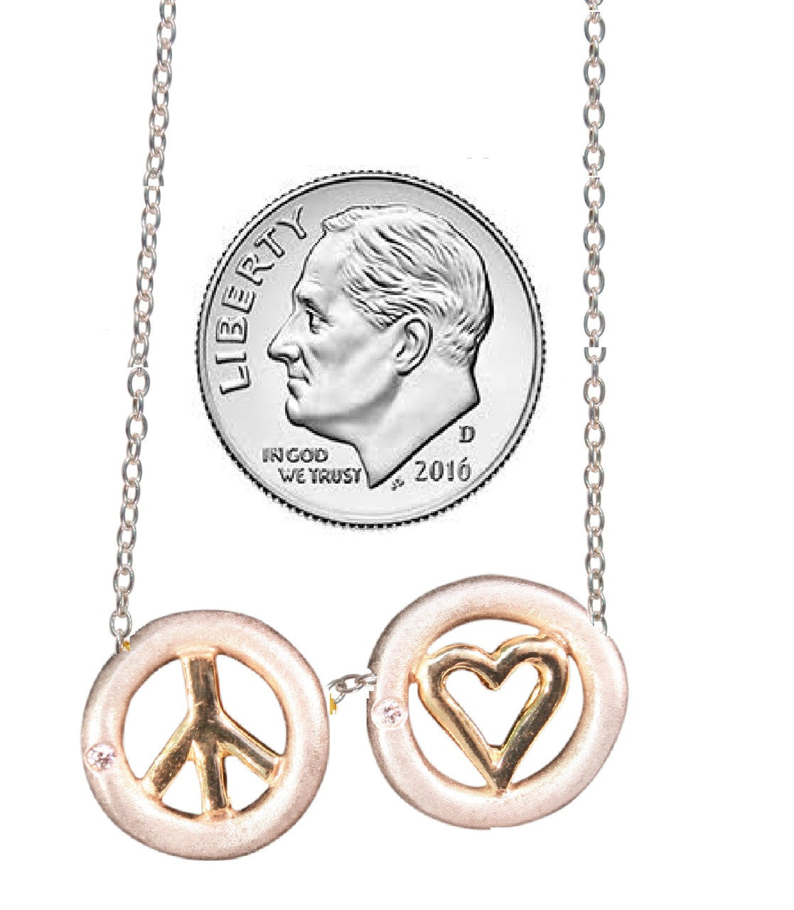 Peace & Love Earrings, Sterling Silver, Solid 18K Gold, with Tiny Diamonds-9