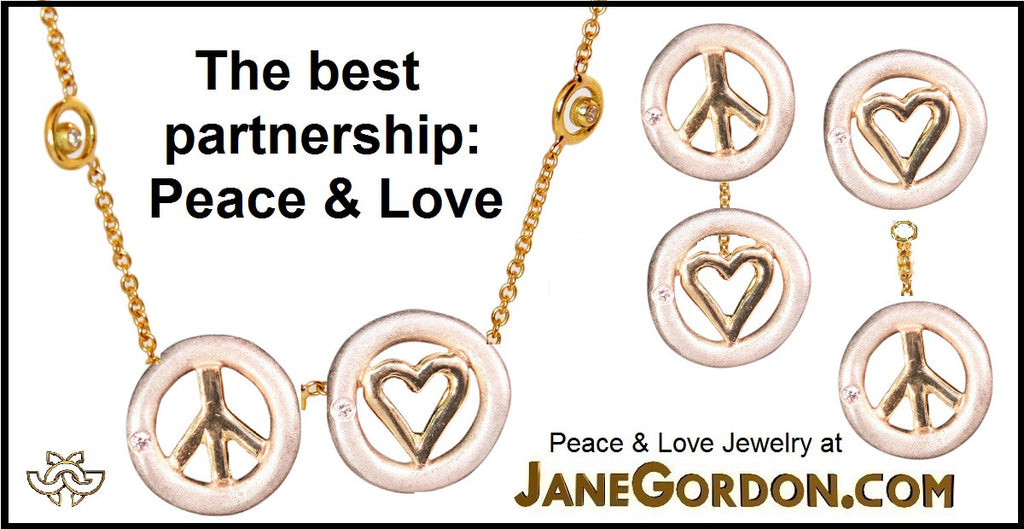 Peace & Love Earrings, Sterling Silver, Solid 18K Gold, with Tiny Diamonds-5