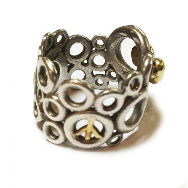 Peace, Love and Abundance Ring (Narrow) 14K Yellow & White Gold with Diamonds-12