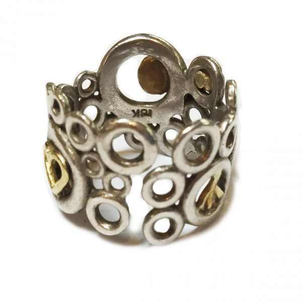 Peace, Love and Abundance Ring (Narrow) 14K Yellow & White Gold with Diamonds-13
