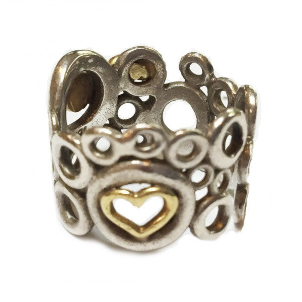Peace, Love and Abundance Ring (Narrow) 14K Yellow & White Gold with Diamonds-10