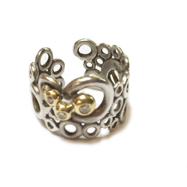 Peace, Love and Abundance Ring (Narrow) 14K Yellow & White Gold with Diamonds-8