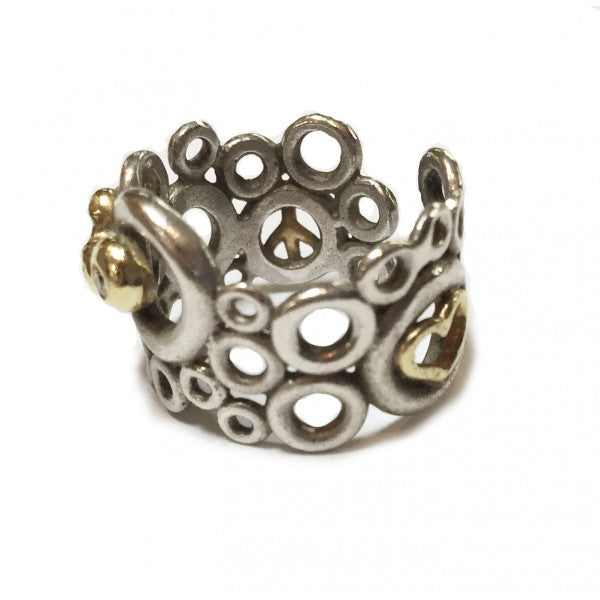 Peace, Love and Abundance Ring (Narrow) 14K Yellow & White Gold with Diamonds-9