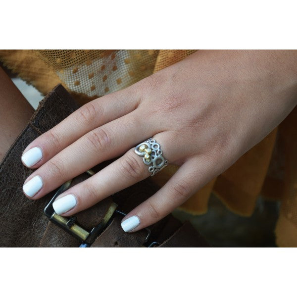 Peace, Love and Abundance Ring (Narrow) 14K Yellow & White Gold with Diamonds-4